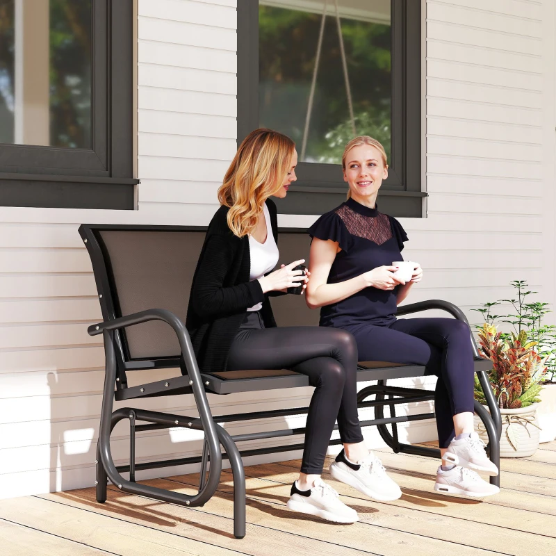 Outsunny Banc à Bascule de Jardin 2 Places Design Contemporain Grand Confort accoudoirs Assise et Dossier Ergonomique métal textilène Noir