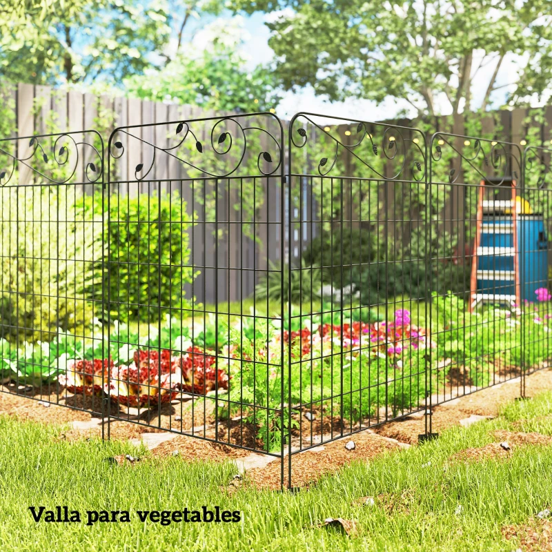 Outsunny Valla de Jardín Exterior de 4 Paneles 88x110 cm Vallas Decorativas con Ángulo Ajustable Negro