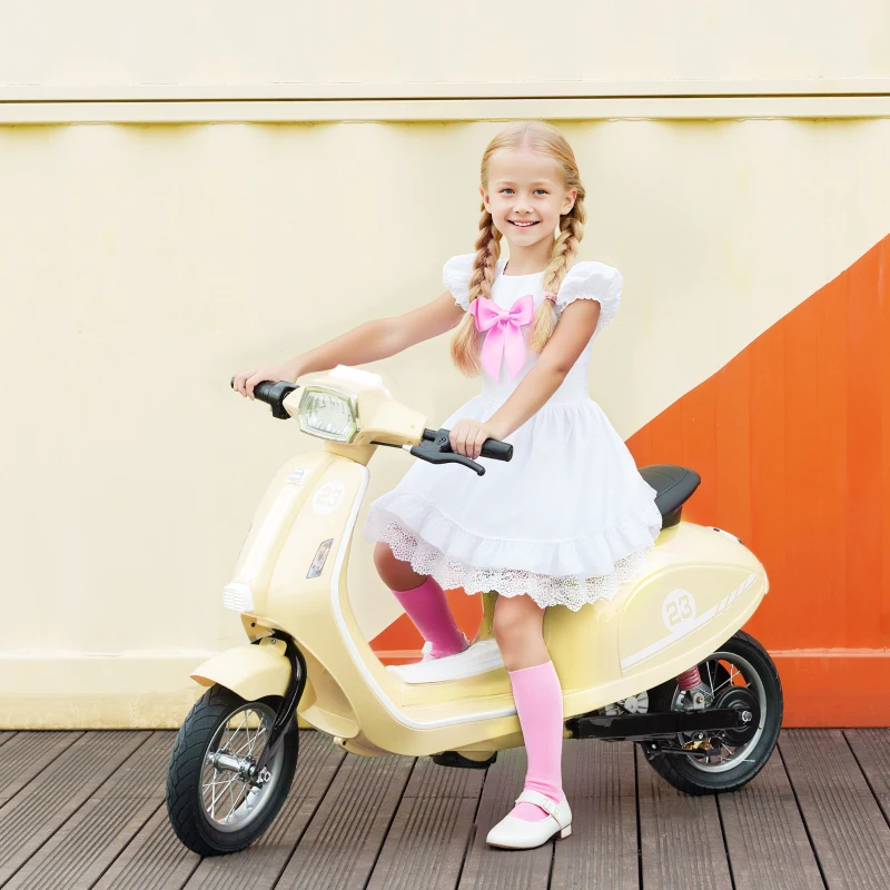 AIYAPLAY 24V Kids Electric Motorbike, Ride on Motorcycle with Manual Throttle, Brakes and LED Lights for Ages 8-12 Years, Beige