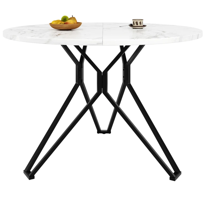 Tavolo da pranzo rotondo per 4 persone, piano in MDF, 100x100x76 cm, Bianco e Nero