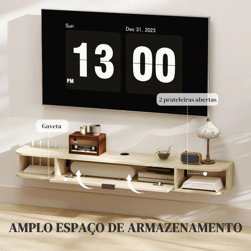 HOMCOM Móvel de TV Suspenso com  Orifício para Cabos Estilo Moderno para Televisão 60 Polegadas 140x24x16 cm Madeira