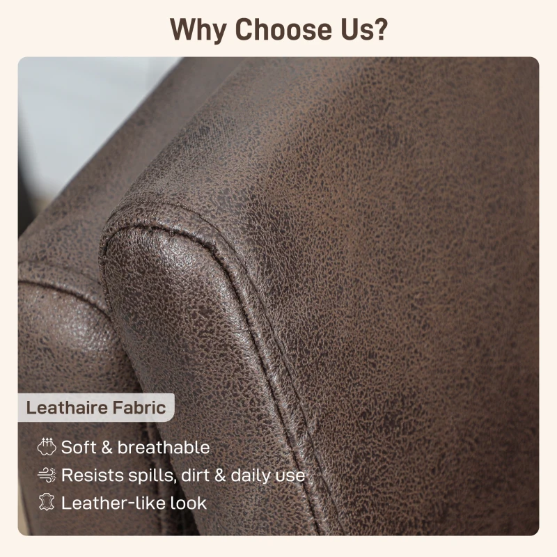 HOMCOM Canapea cu 2 Locuri din Piele Respirabilă cu Îmbrăcăminte Groasă și Picioare din Metal, 137x72x88 cm, Maro Închis