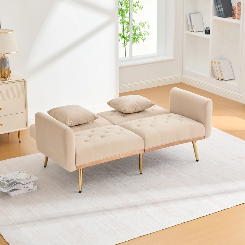 Divano letto 3 posti in Velluto con Regolabile Posizioni, Robuste Struttura in Metallo, ideale per Soggiorno e camera da letto, 162x78x80 cm, Beige