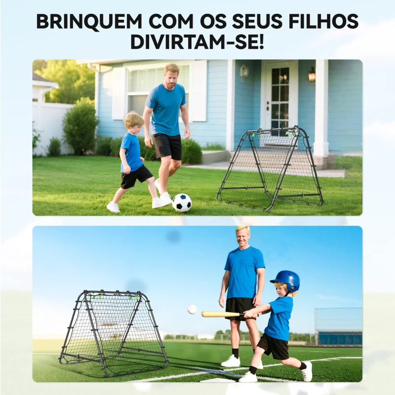 HOMCOM Rede de Rebote Dobrável para Treino Desportivo Ajustável em 5 Níveis de Ângulo com Tubo de Aço 100x95x90 cm Preto