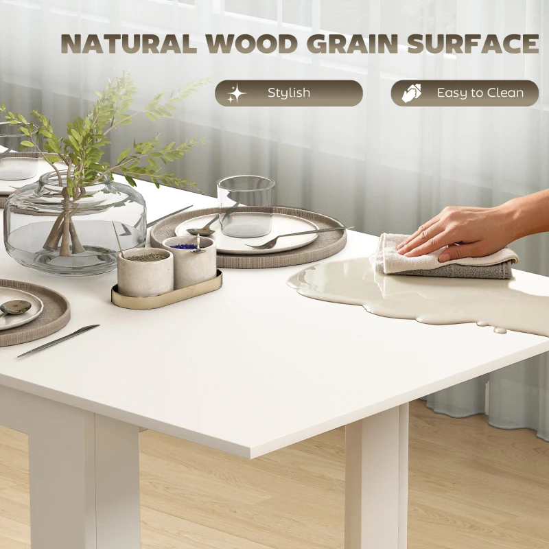 HOMCOM Masă extensibilă 140-180x80cm, albă, pentru 6-8 persoane, pentru spații mici