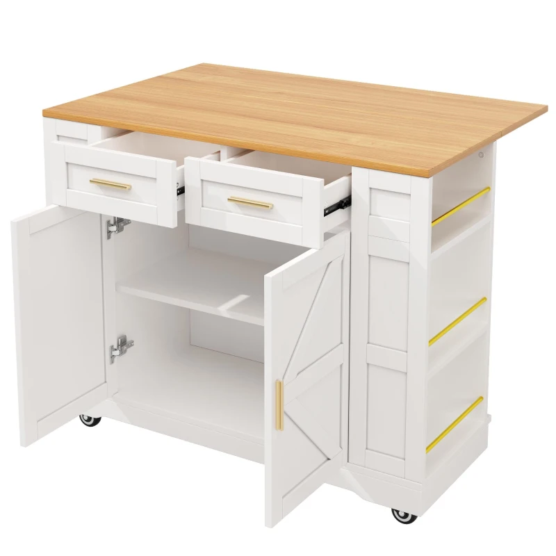 Îlot de cuisine moderne avec plateau de table réglable, table à manger multifonctionnelle avec rangement, 120x40/65x90 cm,Blanc