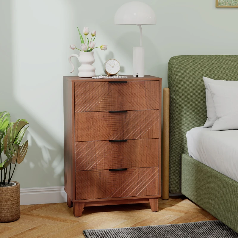 HOMCOM Commode 4 tiroirs meuble de rangement style moderne avec poignées en métal, 60 x 36 x 90 cm, effet bois marron