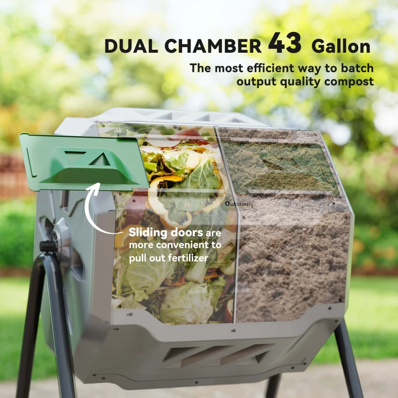 Outsunny 160L 360° Rotating Dual Chamber Composter - Grey