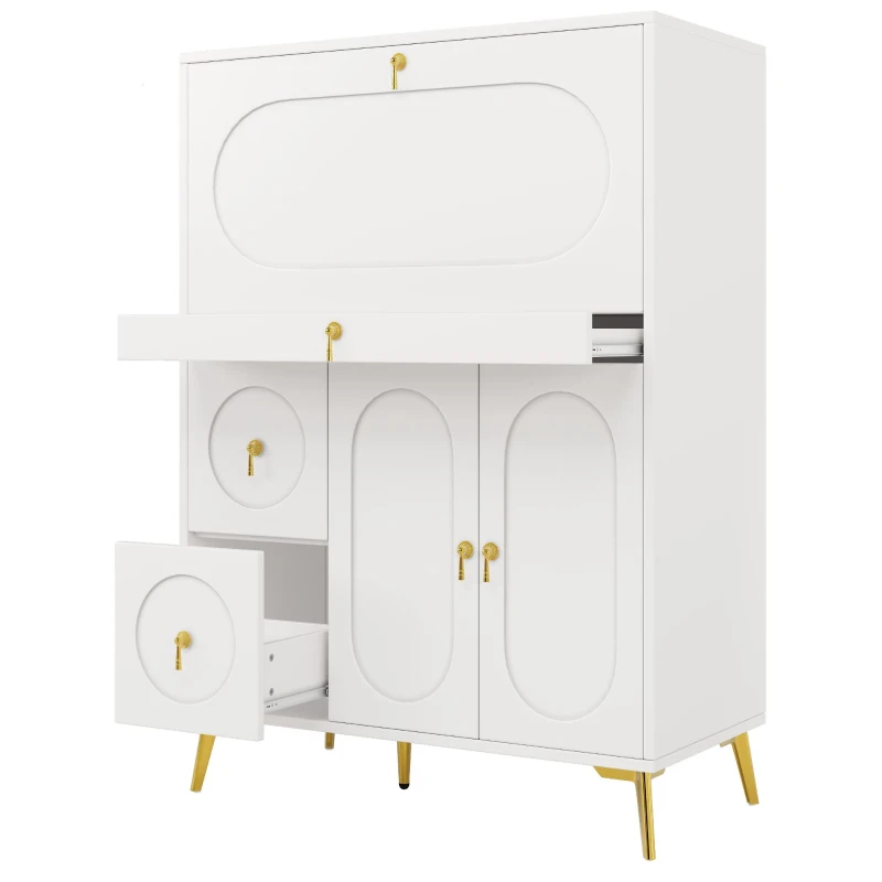 Buffet moderne à portes pliantes, rangement multifonctionnel, 100x50x140 cm, Blanc