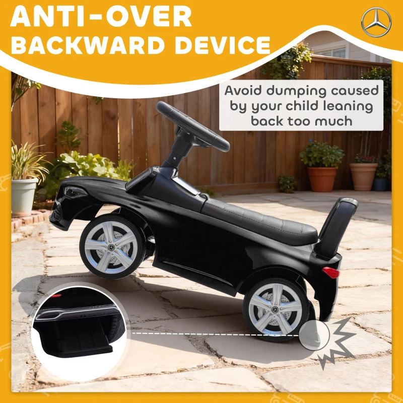 AIYAPLAY Coche para Niños Licencia Mercedes Benz con Claxon y Compartimento, 65x28x39 cm, Negro