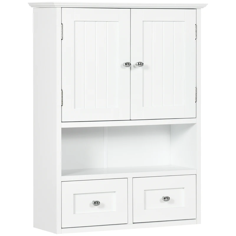 kleankin Armoire murale de salle de bain, armoire de toilette, avec portes, étagère, 2 tiroirs, 50,8l x 17,8P x 66H cm, blanc