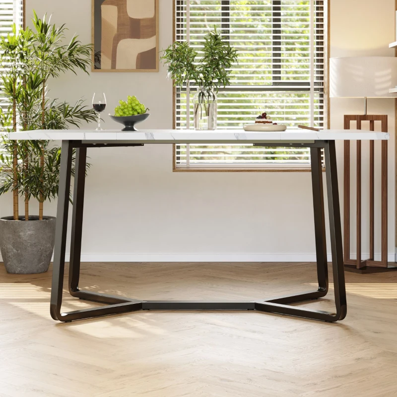 Tavolo da pranzo per 4-6 persone con piano effetto marmo in MDF, 108.8x75x76 cm, Bianco e Nero