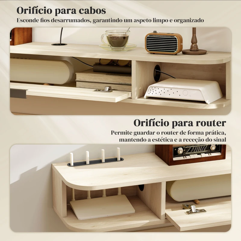 HOMCOM Móvel de TV Suspenso com  Orifício para Cabos Estilo Moderno para Televisão 60 Polegadas 140x24x16 cm Madeira