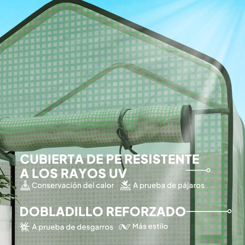 Outsunny Invernadero Resistente de 5 Niveles con 1 Puerta con Cremallera Anti-UV Diseño Ensanchado y Estantes 90x49x193 cm Verde