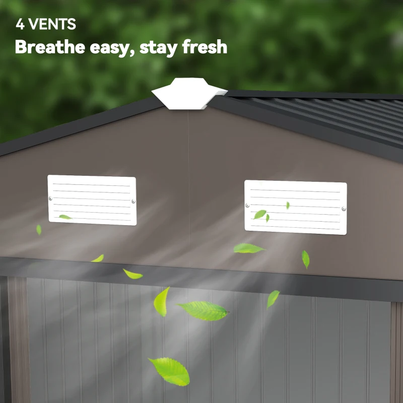 Outsunny Magazie de Grădină din Oțel cu 2 Uși Glisante, Maro