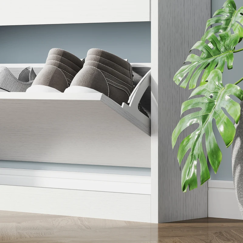 HOMCOM Scarpiera Slim a 3 Cassetti Ribaltabili con Intaglio Inferiore, in Legno, 80x17x108 cm, Bianco