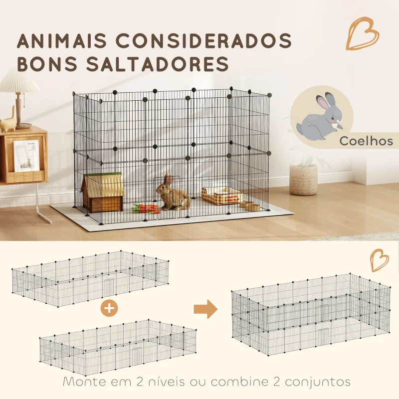 PawHut Recinto Metálico para Animais com 24 Painéis Recinto para Animais Pequenos Personalizável 120x60x80 cm Preto