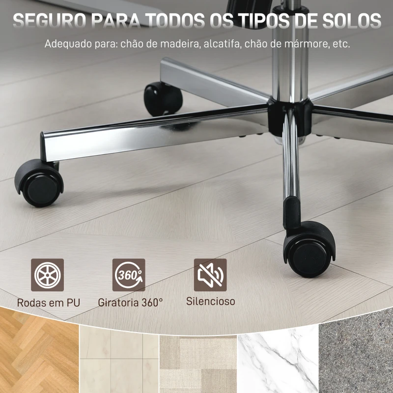 HOMCOM Cadeira de Escritório com Apoio de Cabeça Regulável Altura Ajustável Função Basculante 74x70x104-112 cm Cinzento