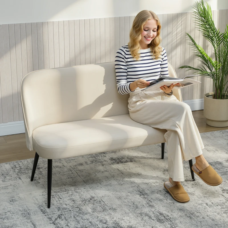 HOMCOM Divano 2 posti, imbottito, moderno, con struttura in metallo e legno, rivestimento in tessuto effetto velluto, Beige