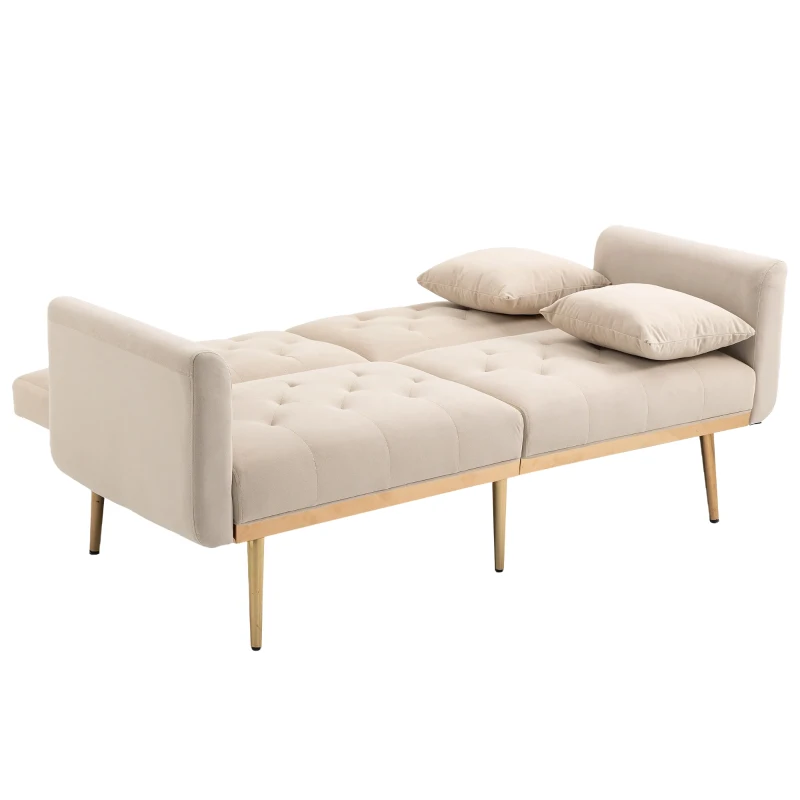 Divano letto 3 posti in Velluto con Regolabile Posizioni, Robuste Struttura in Metallo, ideale per Soggiorno e camera da letto, 162x78x80 cm, Beige