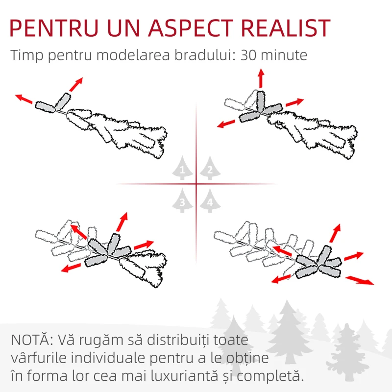 HOMCOM Brad de Craciun 180cm Artificial cu 240 Lumini LED si 618 Ramuri, Brad Acoperit cu Zapada Inalt si Ingust cu Postament din Otel