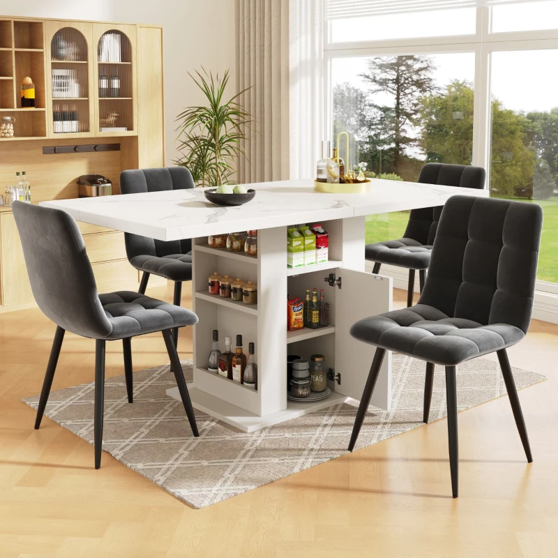 Tavolo da cucina con vano portaoggetti e ripiani a 3 livelli, 140x75x75 cm, Bianco