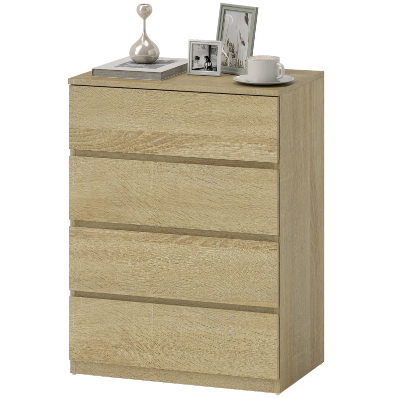 HOMCOM 4-Schubladen-Kommode aus Holz mit Metallführungen und eingefrästen Griffen, 60x40x80 cm, Farbe Buche