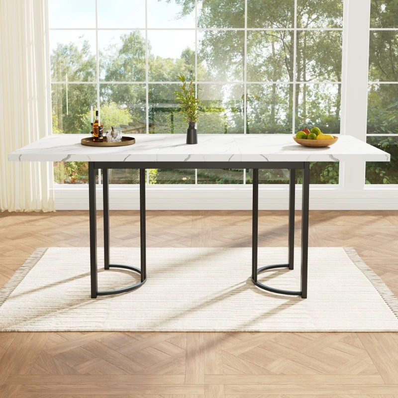 Tavolo allungabile da pranzo con struttura in metallo, 140-179.5x80x75.5 cm, Bianco e Nero
