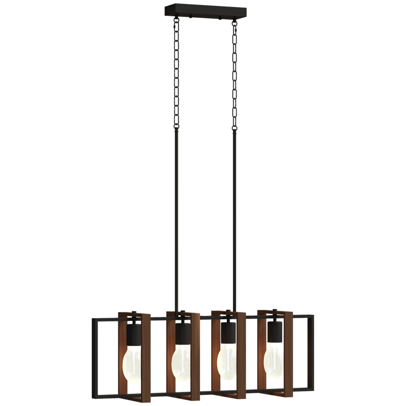 HOMCOM Moderne Pendelleuchte, Deckenleuchte mit 4 drehbaren Rahmen und verstellbarer Höhe, 80 x 21 x 90-130 cm, Nussbaum