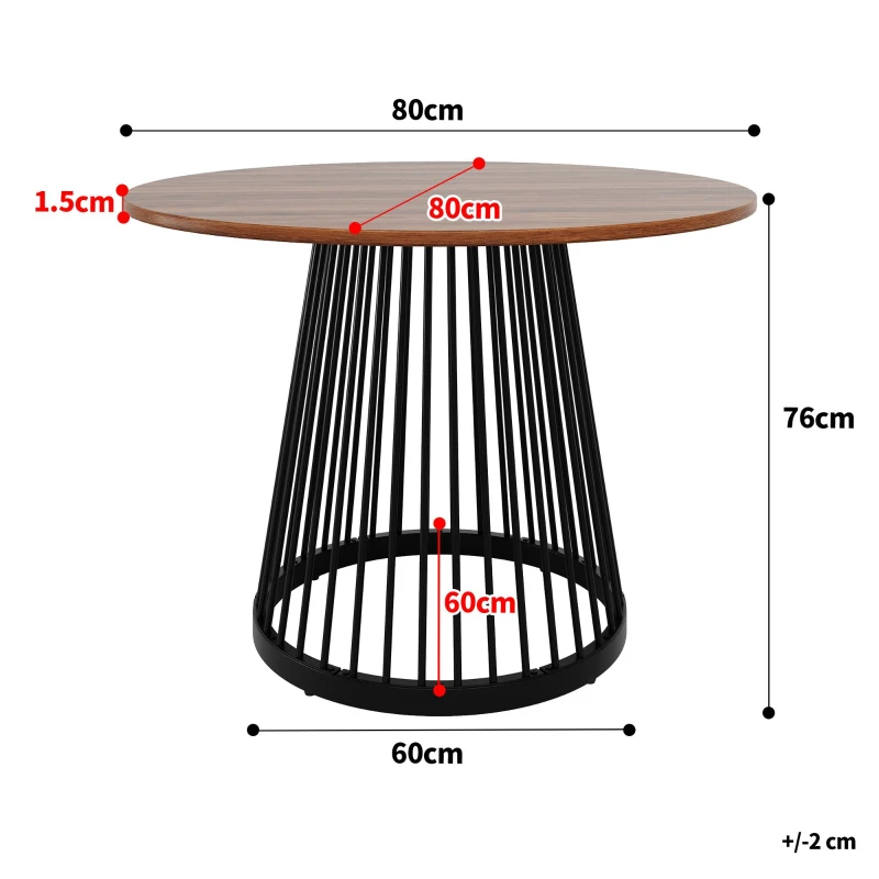 Tavolo da pranzo rotondo per 4 persone con piano in MDF e gambe in metallo, 80x80x76 cm, Legno e Nero