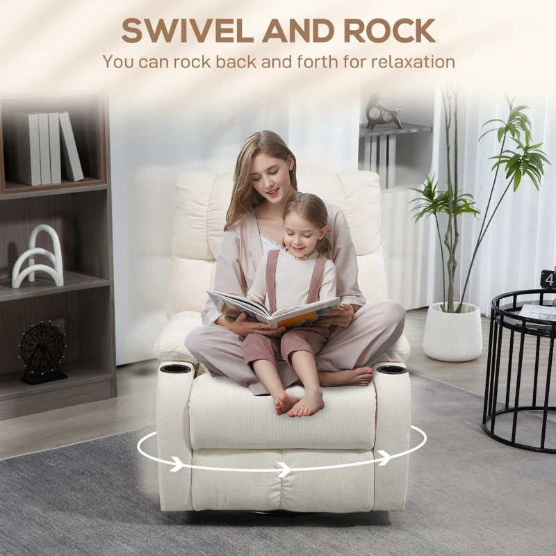 HOMCOM Fotoliu Modern Reclinabil 135° cu Suport pentru Picioare și Suporturi pentru Pahare Bej