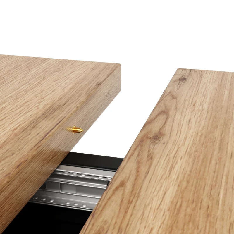 Table de salle à manger extensible avec pieds en V, MDF et métal, 118-157x70x75 cm, Couleur naturelle