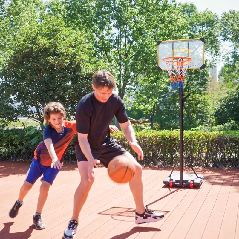 SPORTNOW Height Adjustable Basketball Hoop and Stand with Firm Backboard and Weighted Base, Portable Wheels, Yellow