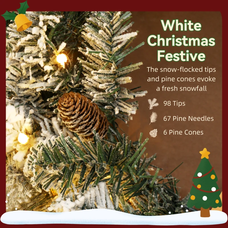 Ghirlandă de Crăciun HOMCOM 60 cm cu 35 de Lumini LED cu Timer și Ramuri Înzăpezite