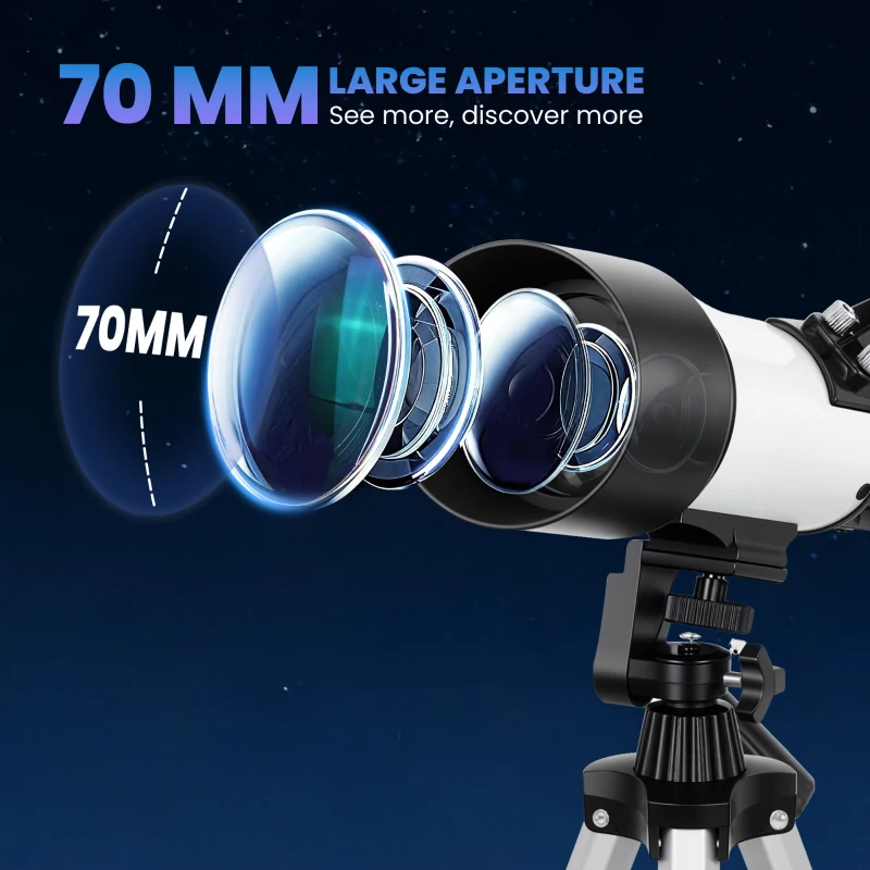 Outsunny Astronomy Telescope for Adults and Beginners with 70 mm Aperture, Carry Bag, White