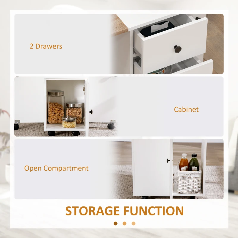 HOMCOM Masă Rabatabilă pentru Maxim 6 Persoane cu 2 Sertare, Dulap și Raft Posterior, 120x60x76.5 cm, Alb