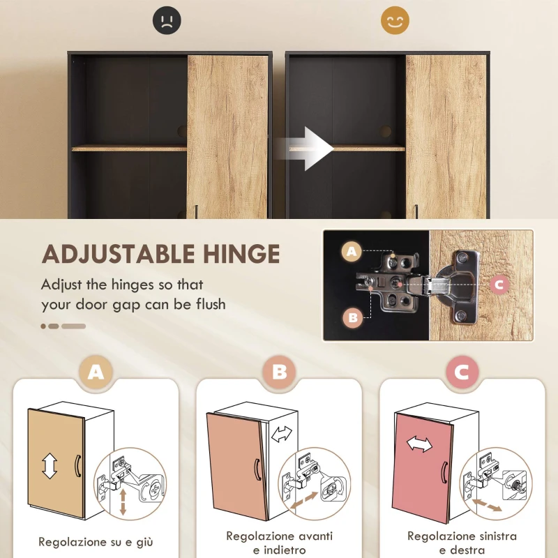 HOMCOM Credenza Moderna da Cucina con 2 Cassetti, 2 Ripiani e un Armadietto, 88x35x160 cm, Legno e Nero