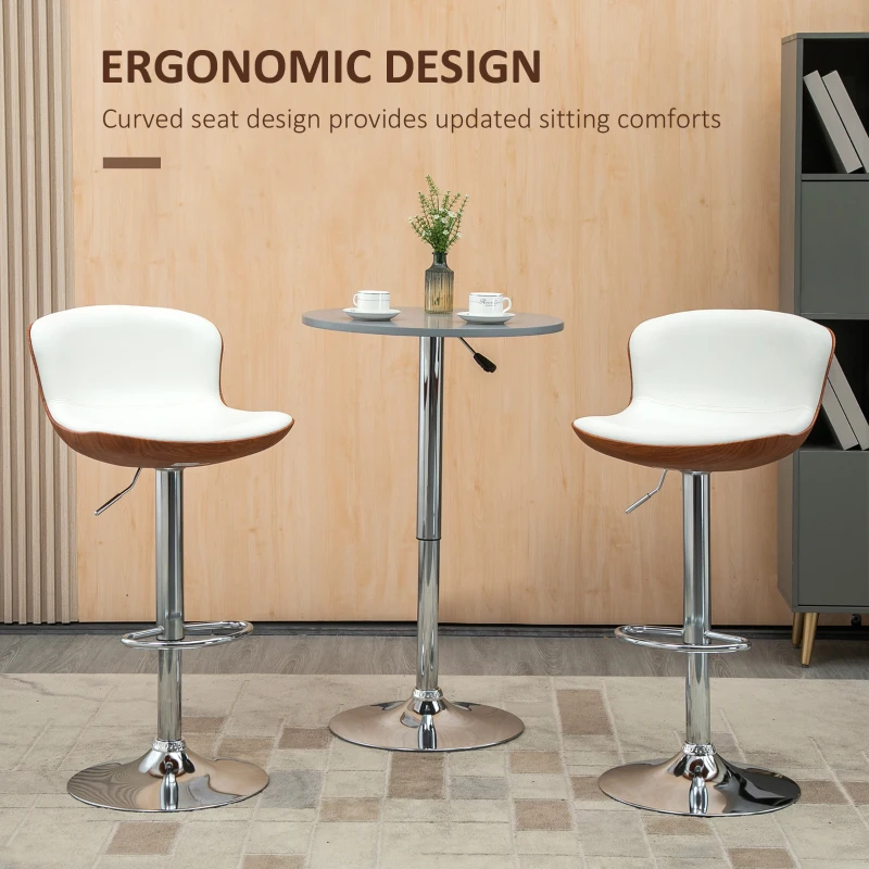 HOMCOM 2er-Set Barhocker, höhenverstellbar, Metallgestell, drehbarer Sitz, Cremeweiß