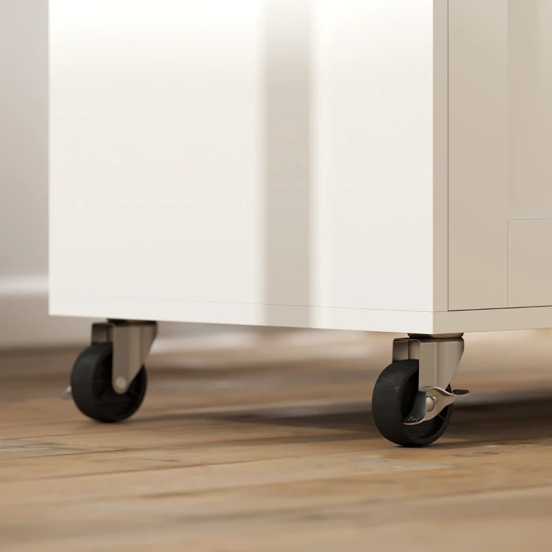 HOMCOM Kücheninsel, Küchenwagen auf Rollen, mit abklappbarer Arbeitsplatte, Schublade, Ablage, 120 x 68 x 85 cm, Weiß