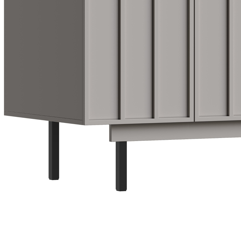 Bufet minimalist pentru sufragerie, cu 4 uși și rafturi reglabile, 140x38,5x82,5 cm, Gri