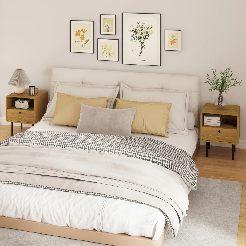 HOMCOM Table de chevet étroite table d'appoint compartiment ouvert et 1 tiroir pieds en acier 40 x 36 x 50 cm, effet bois chêne