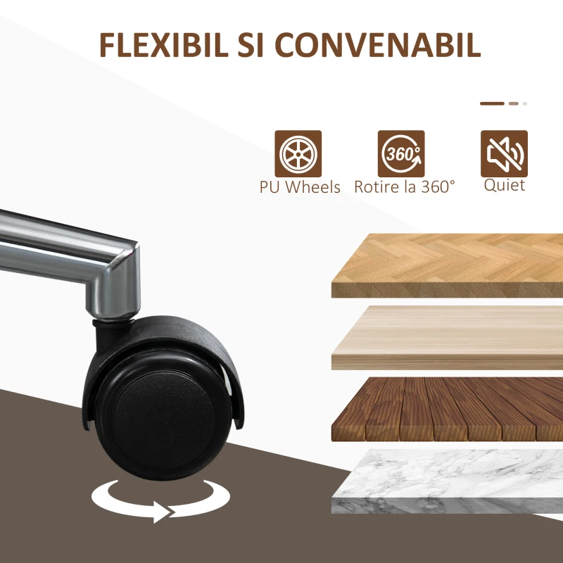 Vinsetto Scaun de birou Vintage, căptușit, din piele ecologică, lemn și oțel, 53x60x86-96 cm, negru și maro închis