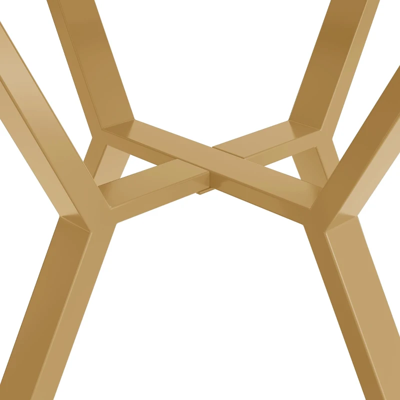 Tavolo da pranzo rotondo moderno per 4 persone, con supporto metallico a X, 100x100x75 cm, Bianco e Oro