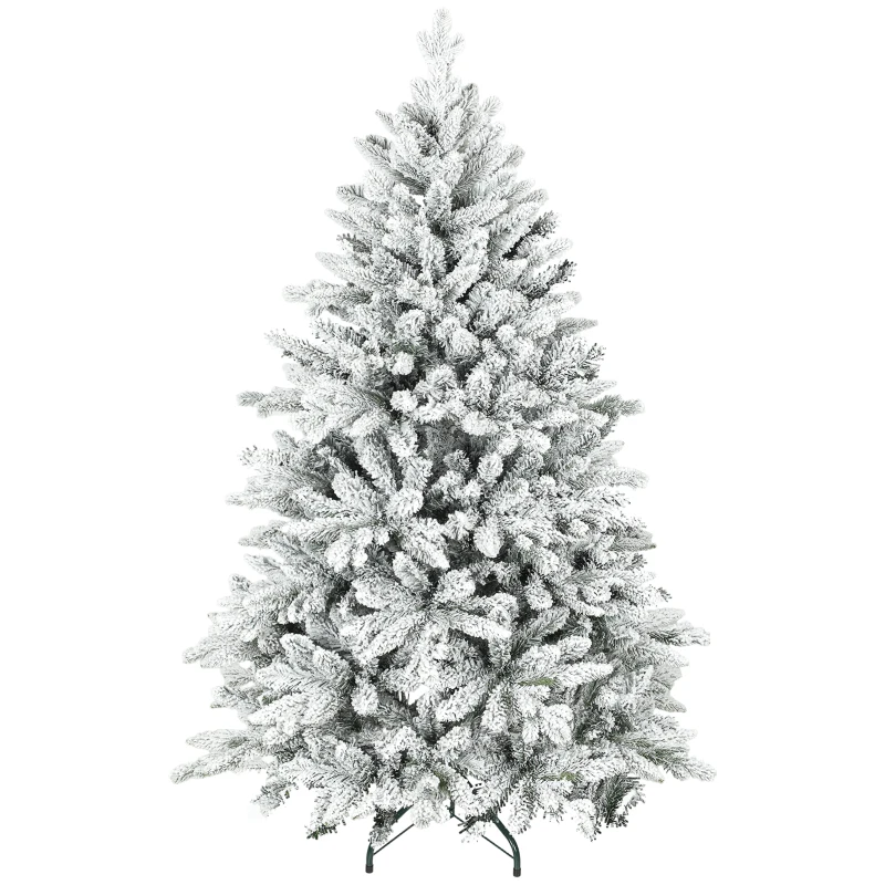 HOMCOM Sapin de Noël artificiel floqué de neige 150 cm, arbre de Noël avec 768 branche, support en métal pliable, vert