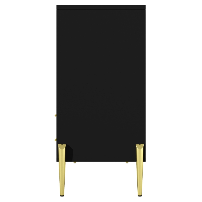 Buffet moderne avec porte en verre couleur sarcelle, cloisons réglables et pieds en fer dorés, 120x39,5x84 cm, Noir