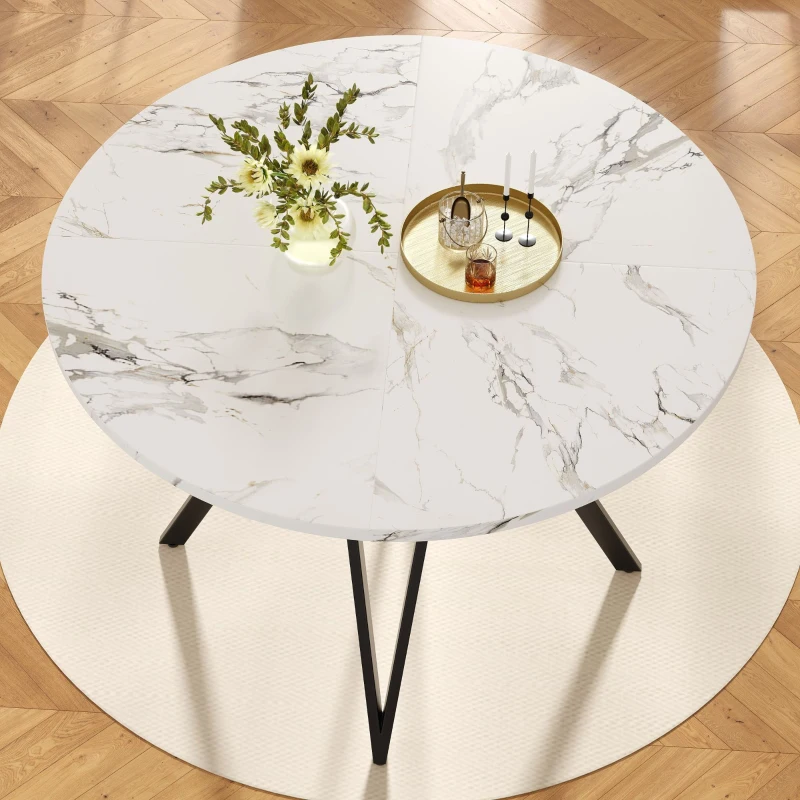 Tavolo da pranzo rotondo per 4 persone, piano in MDF, 100x100x76 cm, Bianco e Nero