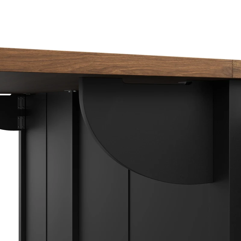 Kücheninsel mit klappbarer Tischplatte, Servierwagen auf Rollen mit 2 Schiebetüren und 3 Schubladen, 140 x 45/73 x 94 cm, Schwarz