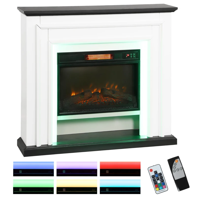 HOMCOM Cheminée électrique 1800W, fausse cheminée décorative lumières LED RGB, effet flamme, manteau, 105 x 27 x 97 cm, noir