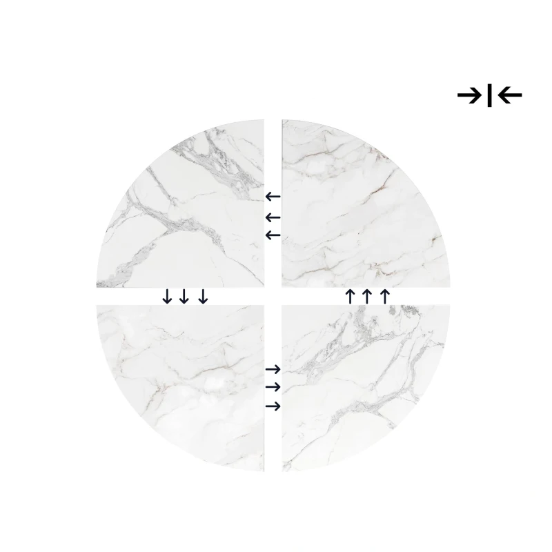 Tavolo da pranzo rotondo in MDF, gambe in metallo, 100x100x76 cm, Bianco e Oro