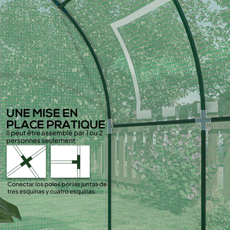 Outsunny Serre tunnel de jardin 3,24m², serre de jardin tunnel porte et fenêtre enroulables, bâche PE, 180 x 180 x 200 cm, verte